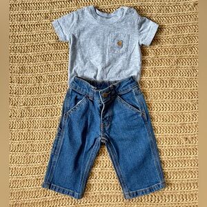 New Carhartt Gray T-shirt Onesie and Carhartt Denim Jeans Baby Boy 6 Months